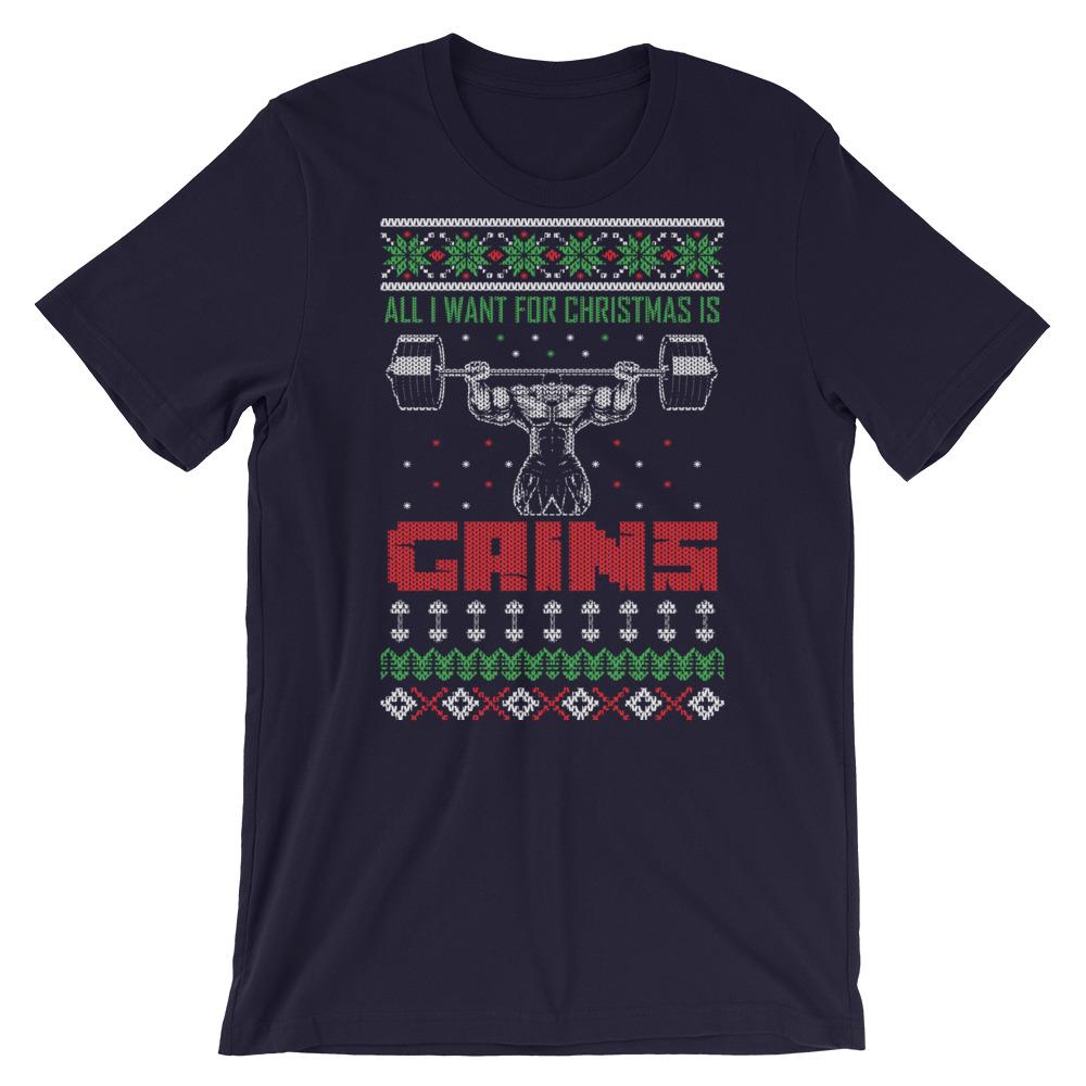 All I Want For Christmas Is Gains - T-Shirt - Navy / XS
