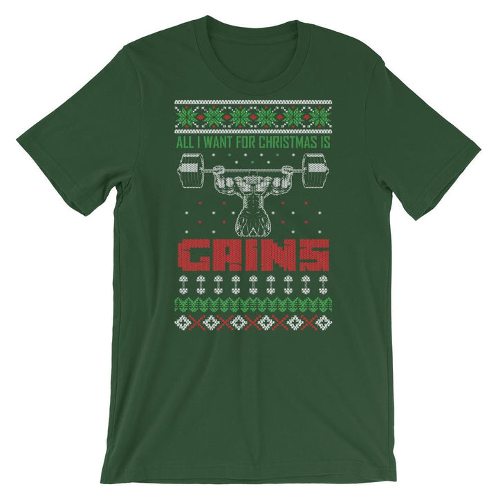 All I Want For Christmas Is Gains - T-Shirt - Forest / S